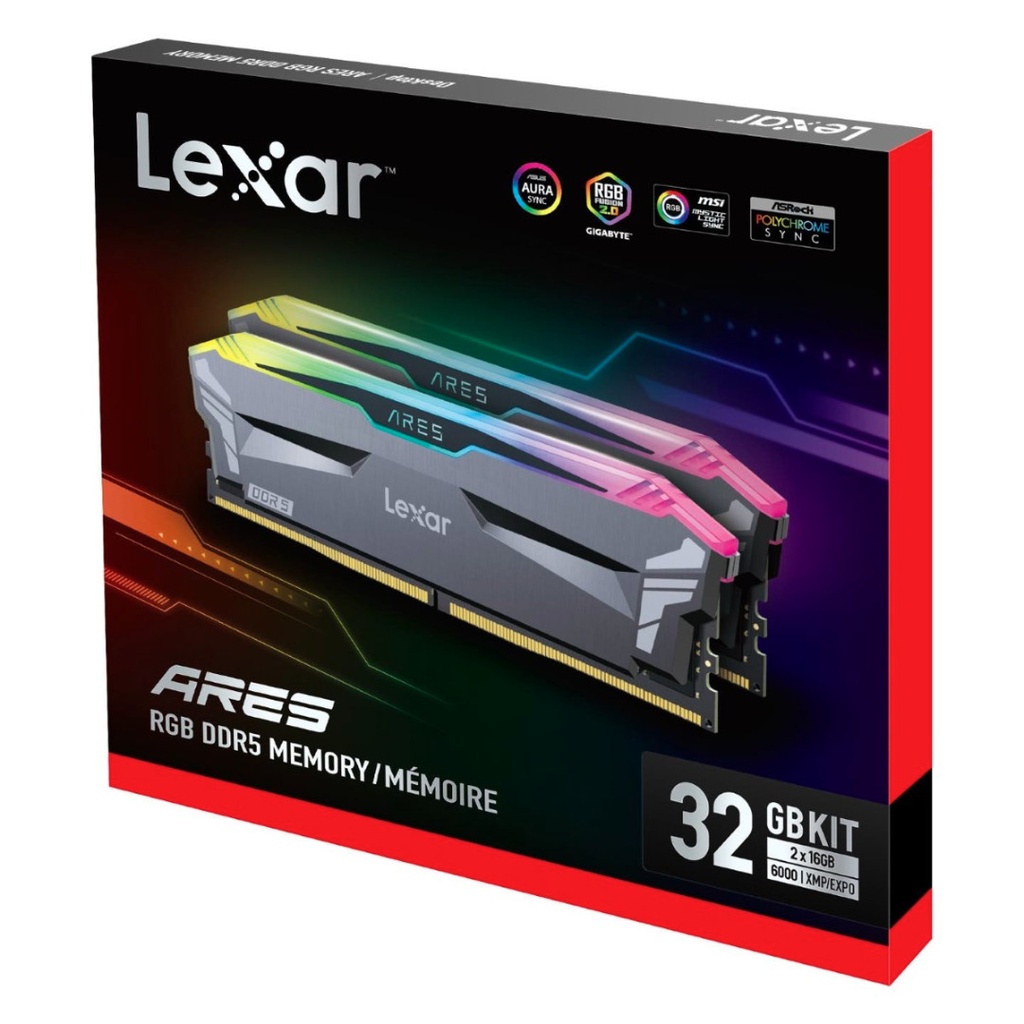 Lexar® Ares 32GB (16x2) DDR5 6400MHz CL32 RGB Black